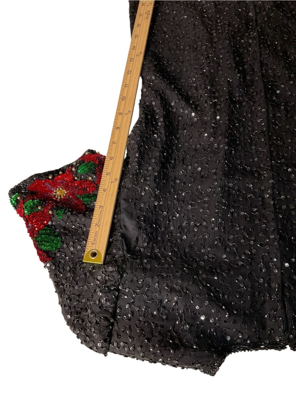 Vintage Laurence Kazar Silk Beaded Sequin Floral Top Large Black Holiday Party - Picture 4 of 6